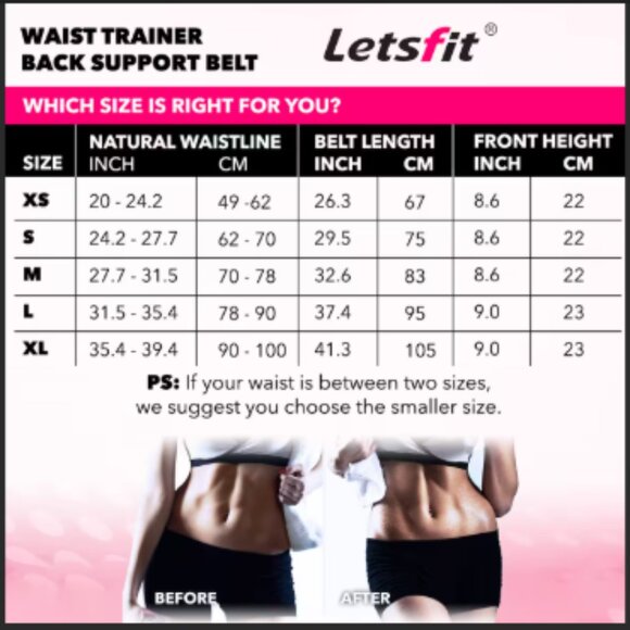 LetsFit 2Pack Waist Trainer Back Support Belt Size S & Resistance Loop Bands NEW - Picture 3 of 10